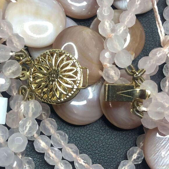 3257 14k yellow gold Fancy clasp broken Rose quartz necklace beads (parts/repair - Picture 3 of 3